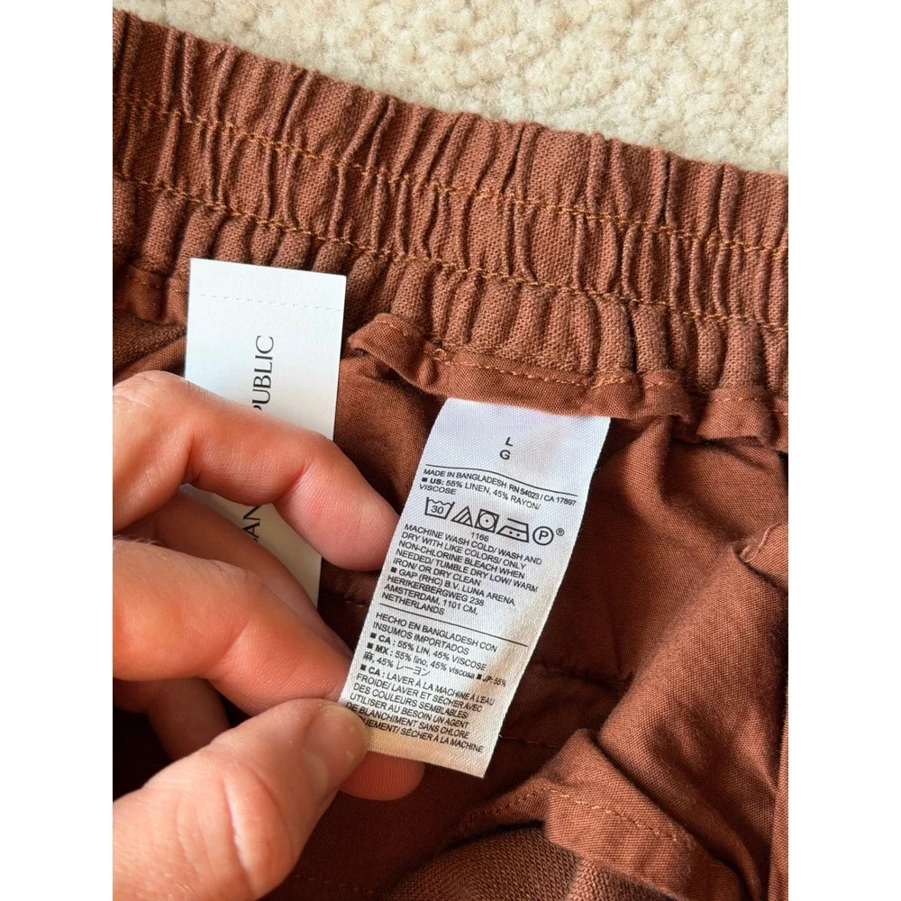 Banana Republic Pants WIDE LEG NEW LINEN BLEND CROPPED PULL ON Brown Large